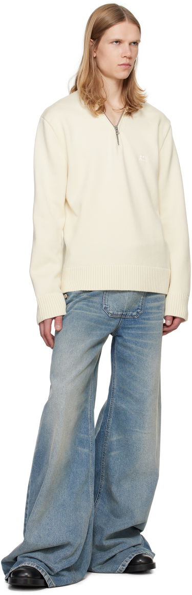 Pleteni pulover Courrèges Zipped Wool Sweater Bela | 324MPU179FI0036, 3