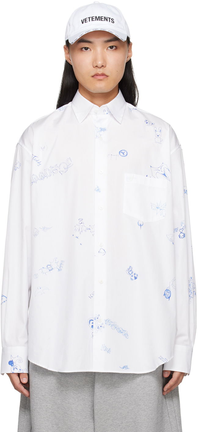 Srajce VETEMENTS Scribbled Shirt Bela | UE64SH120W