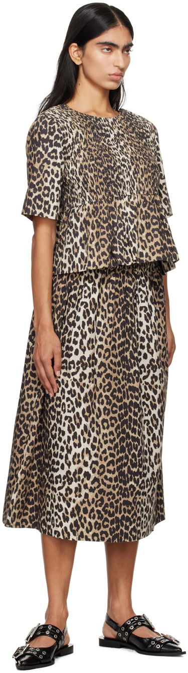 Majica GANNI GANNI Smocked Leopard Print Blouse Bež | W0205, 3