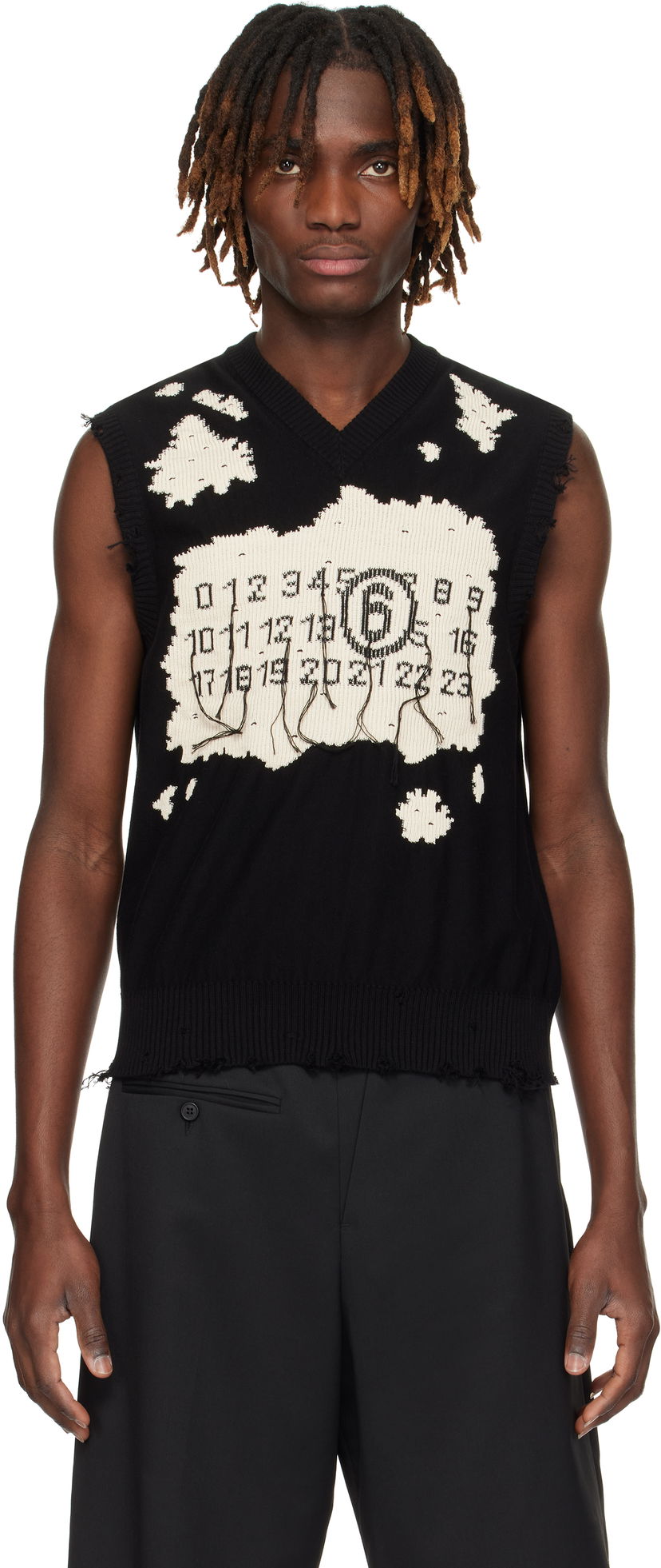 Pleteni pulover Maison Margiela MM6 Maison Margiela Distressed Knit Vest Črna | SH0FB0009 M13081