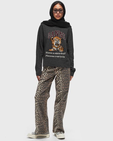 Pulover GANNI Graphic Wool Mix Tiger Crewneck Črna | K2278-084, 1