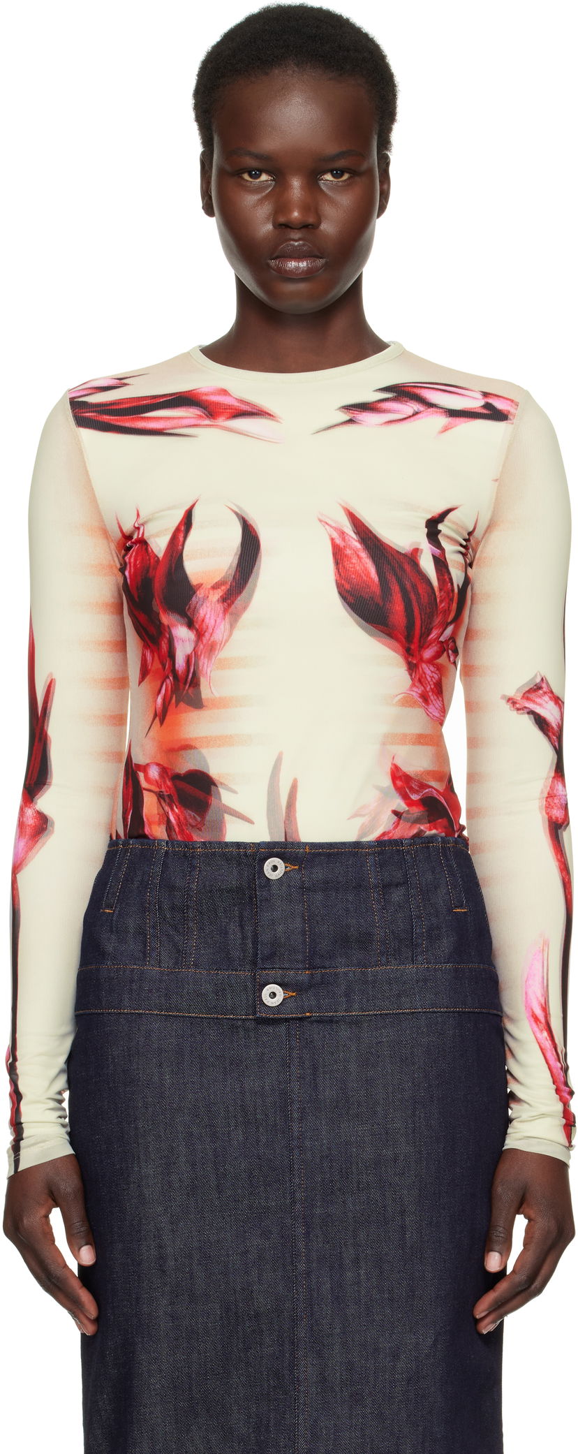 Majica Jean Paul Gaultier Jean Paul Gaultier 'The Flower Body Morphing Marinière' Long Sleeve T-Shirt Bež | 25/33-F-TO264-T581-422030