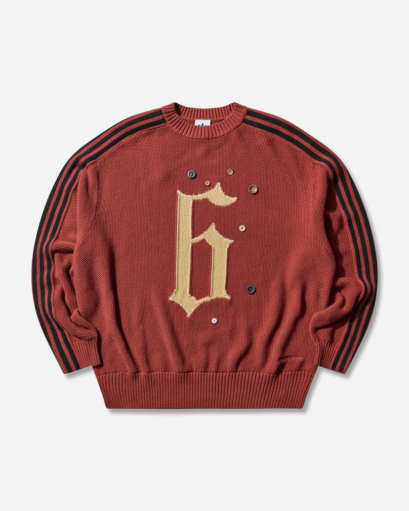 Pleteni pulover adidas Originals SFTM Knit Crew Neck Sweater with Gothic F Applique, Decorative Buttons, and Striped Sleeves Rdeča | KC0327
