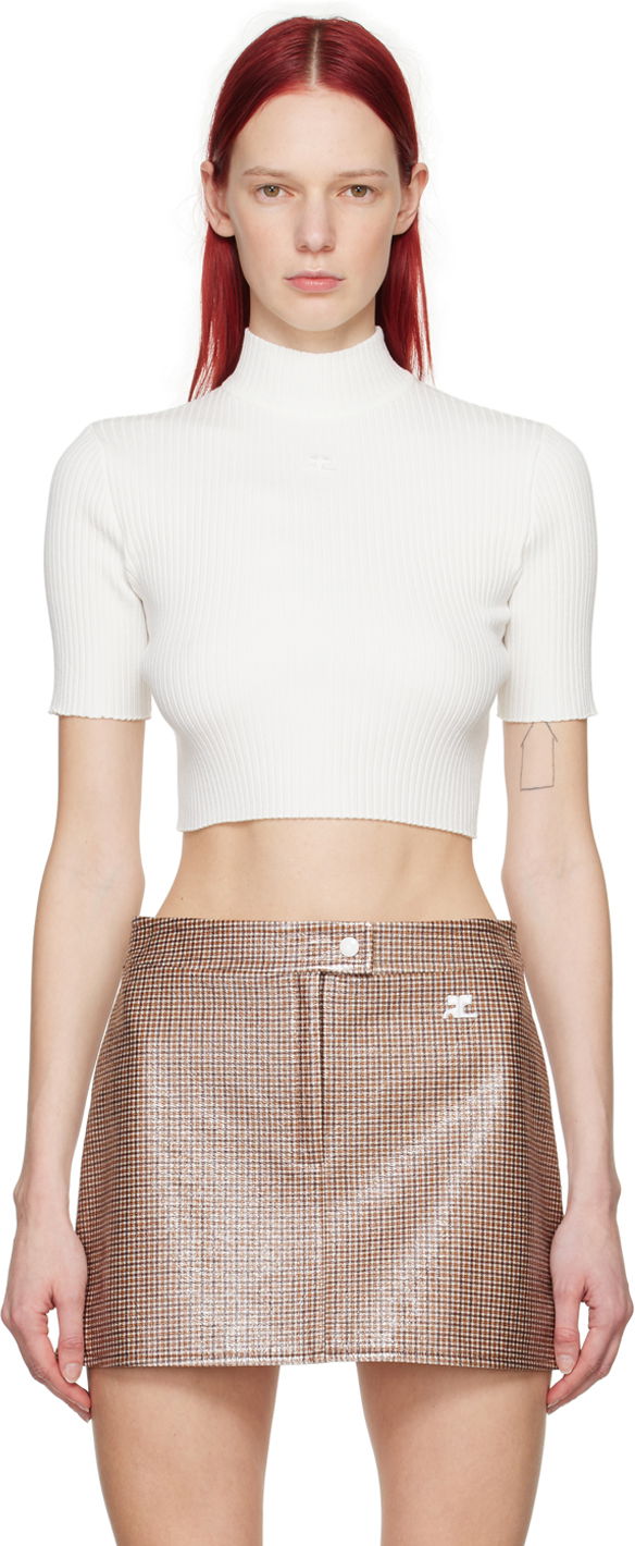 Krop-top Courrèges Cropped Fitted T-Shirt Bela | 124MPU135FI0001