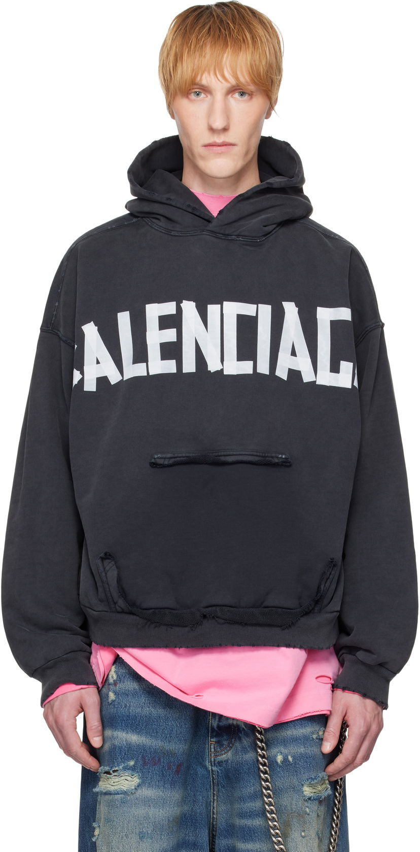 Pulover Balenciaga Balenciaga Tape Type Ripped Pocket Hoodie Črna | 744441TRVK2