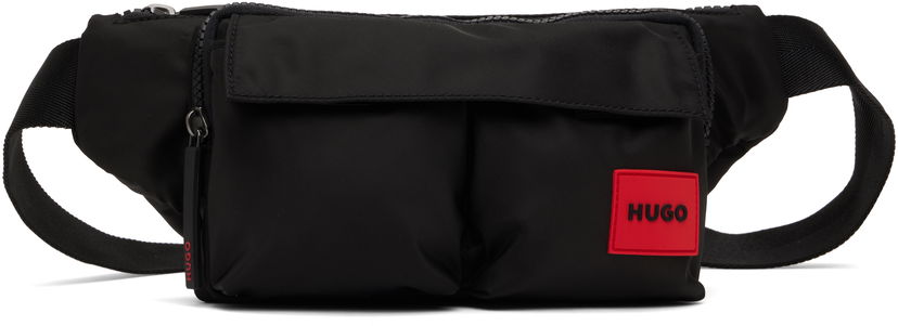 Torbice za okoli pasu BOSS HUGO Twill Double Flap Pocket Belt Bag Črna | 50541616