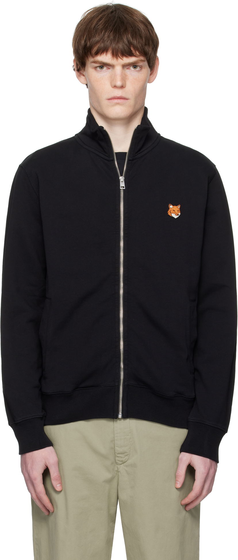 Pulover MAISON KITSUNÉ Fox Head Patch Fullzip Regular Sweatshirt Črna | PM02134KM0340