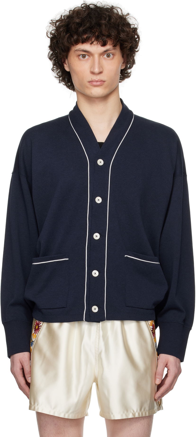 Pleteni pulover Bode Bode Uniform Cardigan Mornarica | MRS25CS033