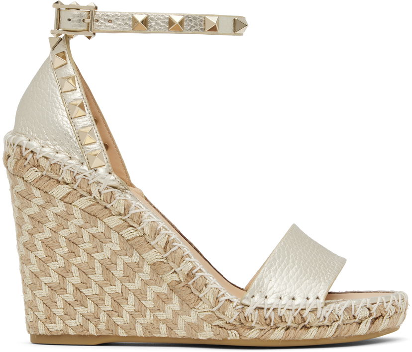 Modni dodatki Valentino Valentino Garavani Double Rockstud Grainy Calfskin Wedge Sandals Kovinski | 6W2S0090MFA