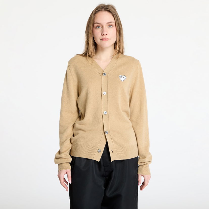 Pleteni pulover Comme des Garçons Play White Emblem V-Neck Cardigan Bež | AX-N066 LIGHT CAMEL