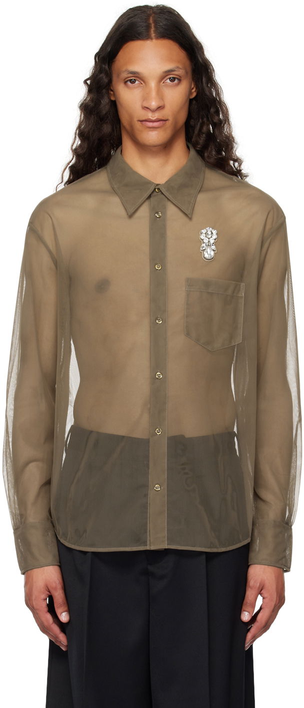 Srajce Simone Rocha Simone Rocha Sheer Embellished Shirt Zelena | 5289TB 0069
