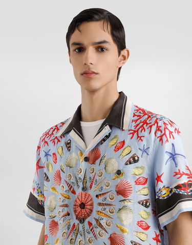 Srajce Dolce & Gabbana Dolce & Gabbana Linen Canvas Shirt with Shell Print Modra | G5JH9TFP4NRHC5PJ, 3