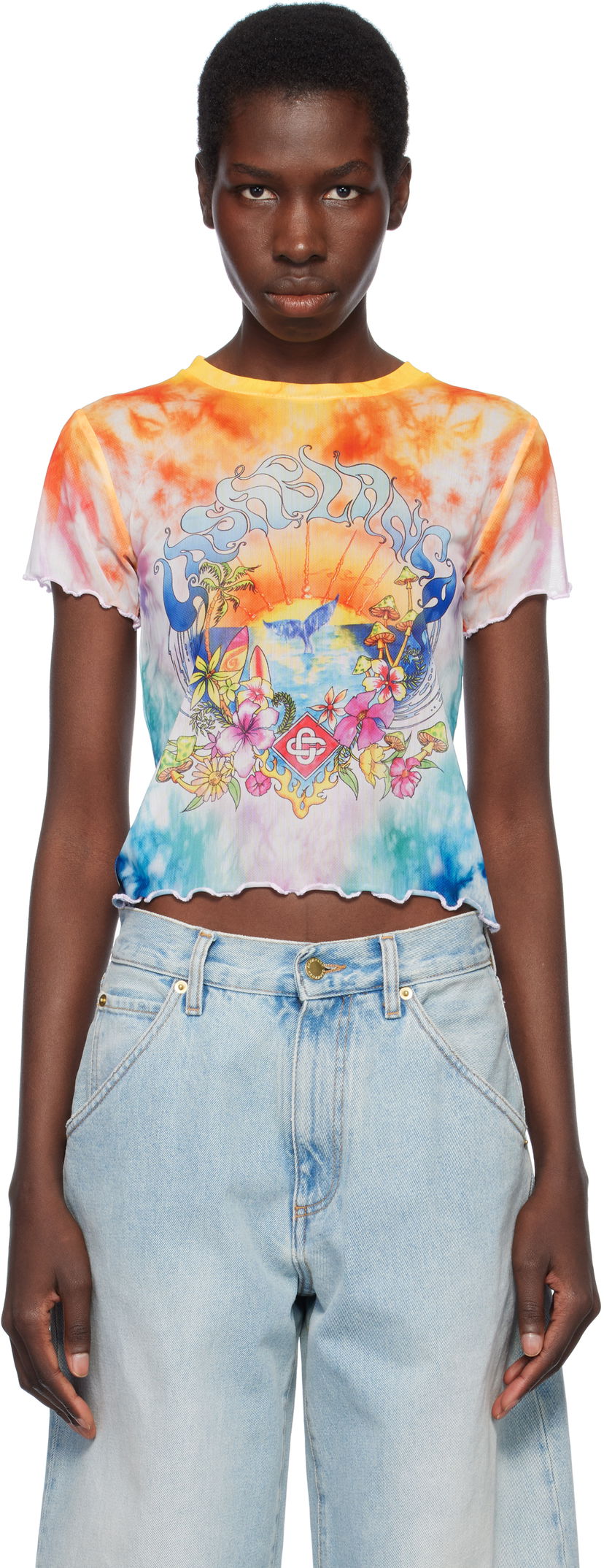 Krop-top Casablanca Casablanca Surf Trip Tie Dye Mesh T-Shirt Večbarvna | WS25-TP-074-01