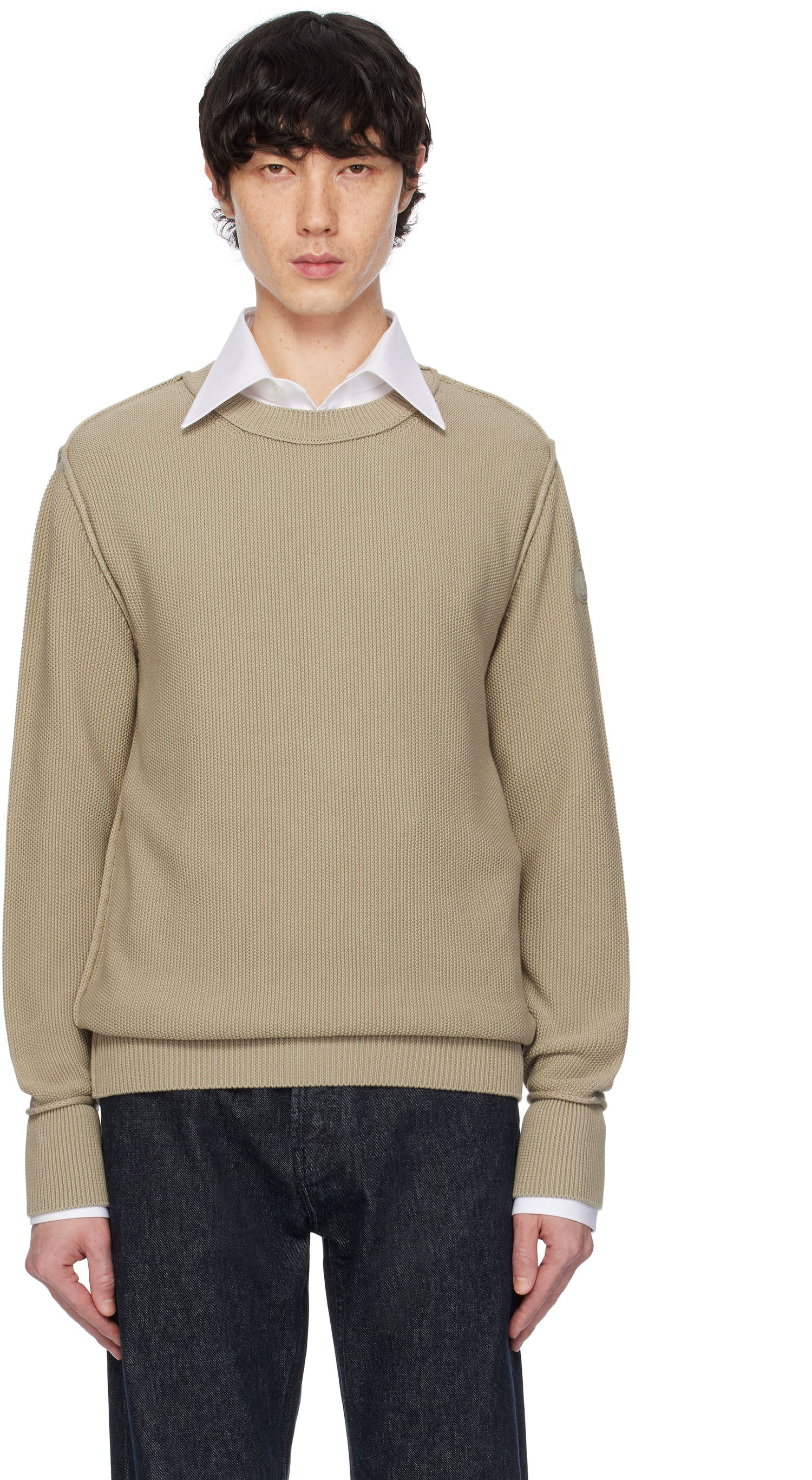 Pleteni pulover Moncler Moncler Textured Cotton Sweater Bež | K10919C00001M1367, 0