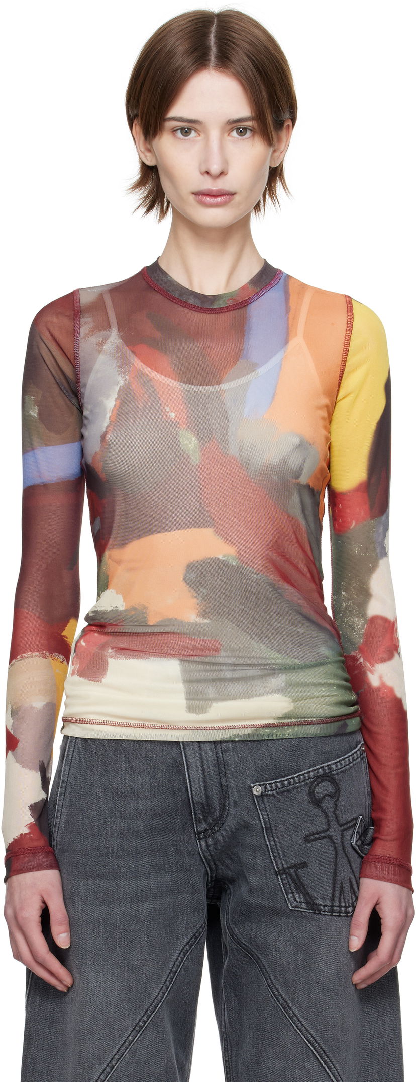 Majica JW Anderson JW Anderson Abstract Print Sheer Long Sleeve T-Shirt Večbarvna | JO0138-PG1723