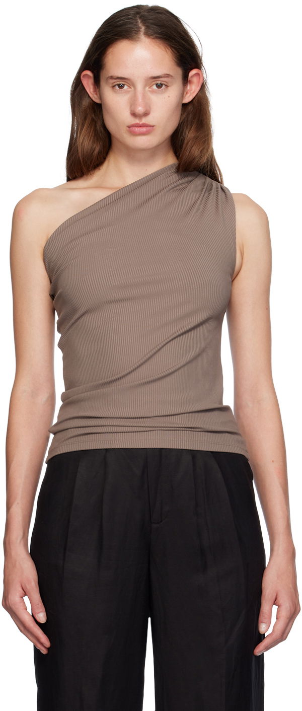 Majica brez rokavov Anine Bing One Shoulder Slim Fit Top Rjava | A-08-9271-BWN27