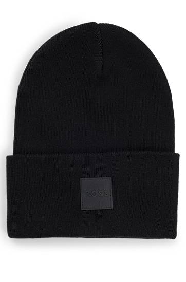 Beanie BOSS BOSS Knitted Cotton Beanie with Logo Label Črna | 50529442