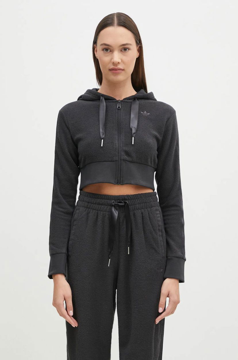 Pulover adidas Originals Hoodie Cropped With Zipper Siva | JN3006