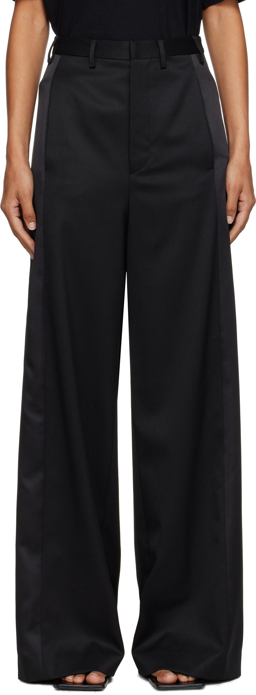 Hlače Maison Margiela MM6 Maison Margiela Tailored Wool Wide-Leg Trousers Črna | S52KA0541 S47848