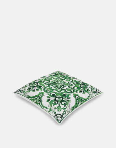 Home decor Dolce & Gabbana Dolce & Gabbana Canvas Cushion Medium with Mediterranean Tile Print Zelena | TCE002TCAA2UV010, 1