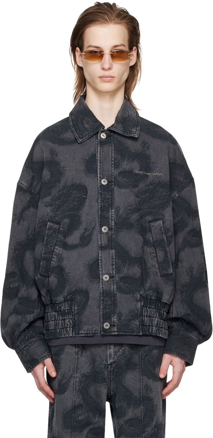 Jakna Feng Chen Wang Feng Chen Wang Dragon Print Denim Jacket Siva | FUS17JK11, 0