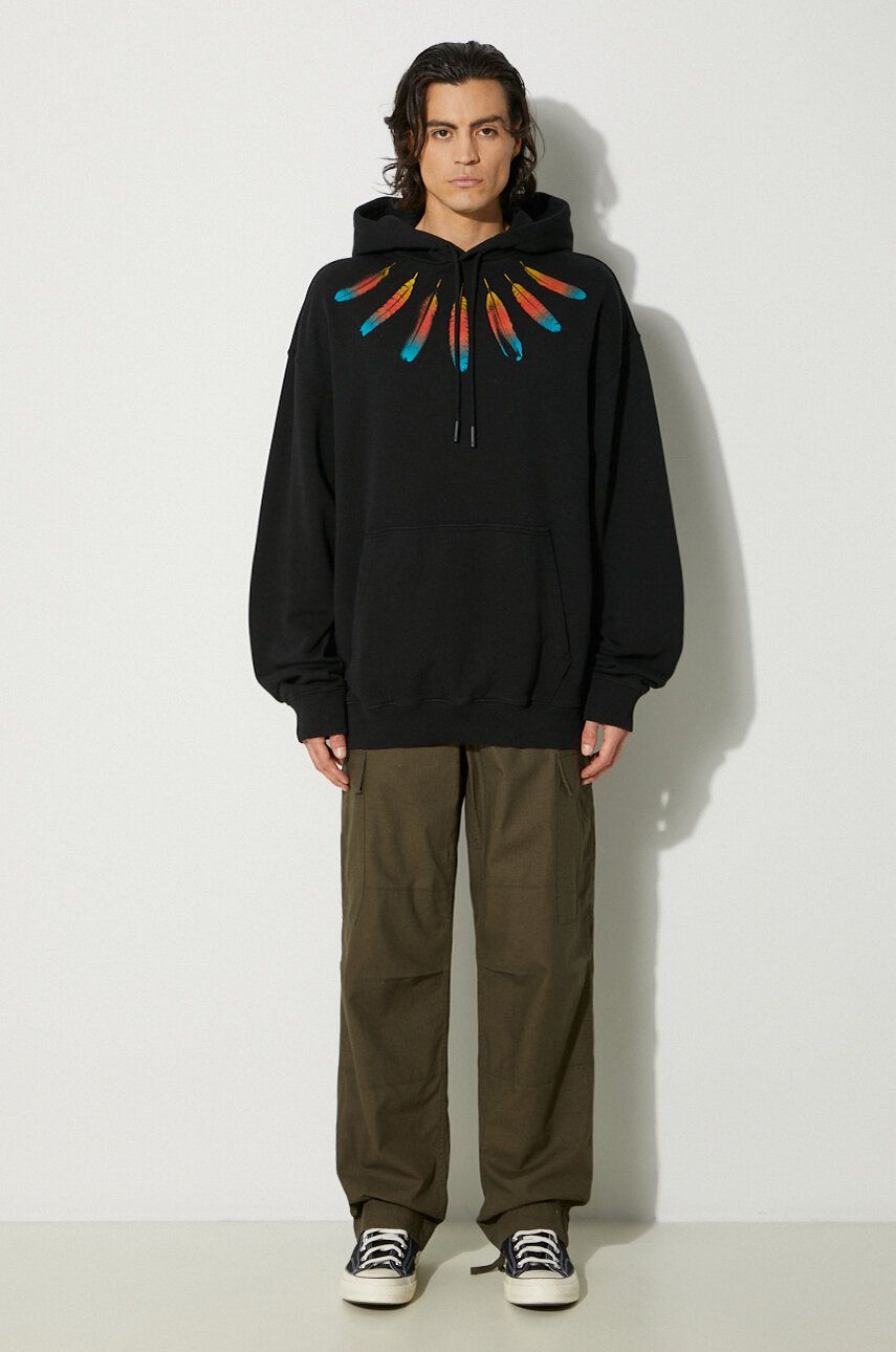 Pulover Marcelo Burlon Collar Feathers Comfy Hoodie With Print Črna | CMBB106F24FLE0031084, 1