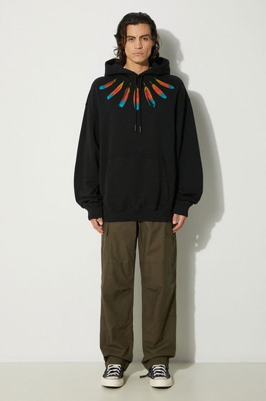 Pulover Marcelo Burlon Collar Feathers Comfy Hoodie With Print Črna | CMBB106F24FLE0031084, 1