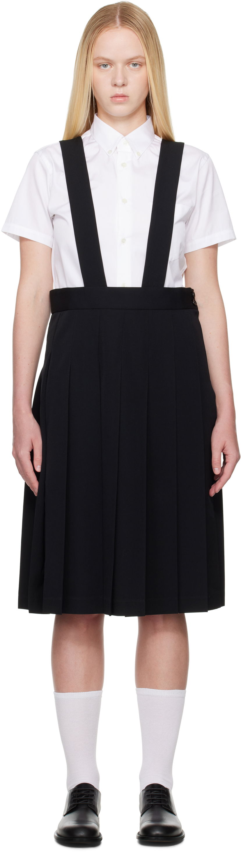 Krila Comme des Garçons Girl Pleated Pinafore Midi Skirt Črna | NZ-A007-051-1