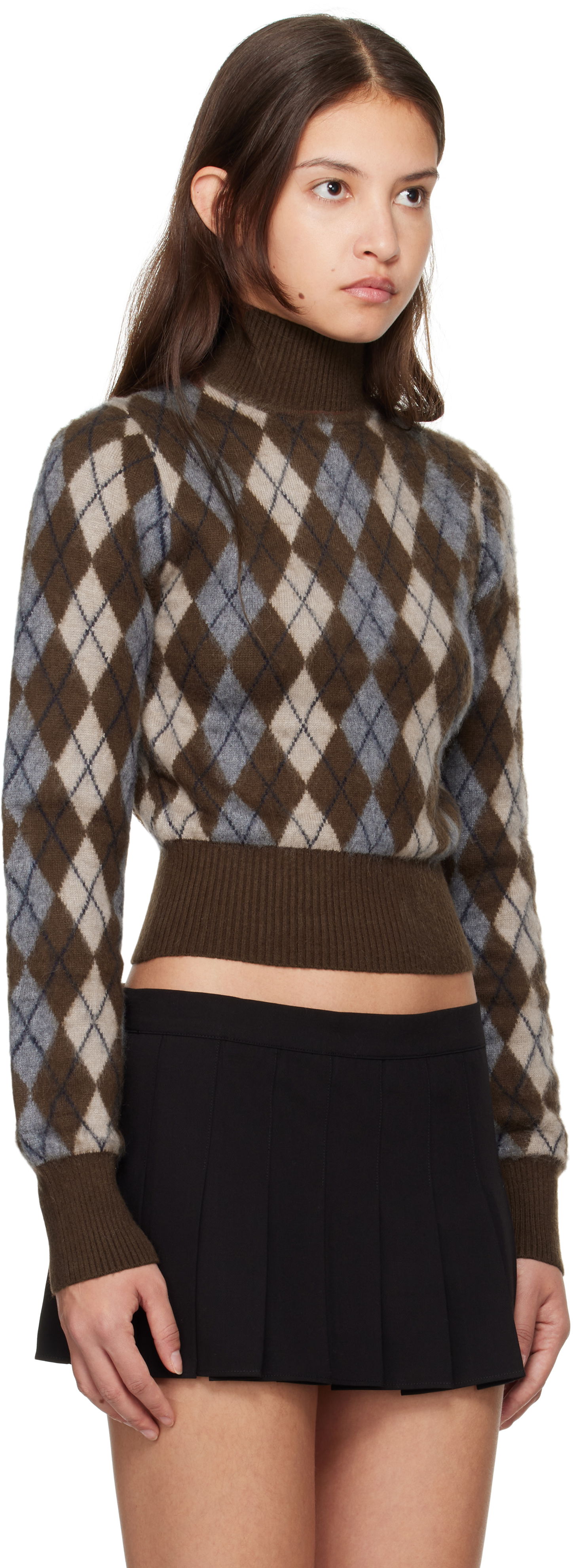 Pleteni pulover GUIZIO Guizio Delia Argyle Cropped Turtleneck Sweater Rjava | H24603S047, 1
