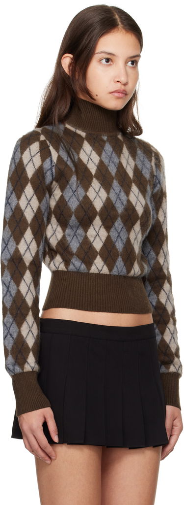 Pleteni pulover GUIZIO Guizio Delia Argyle Cropped Turtleneck Sweater Rjava | H24603S047, 1