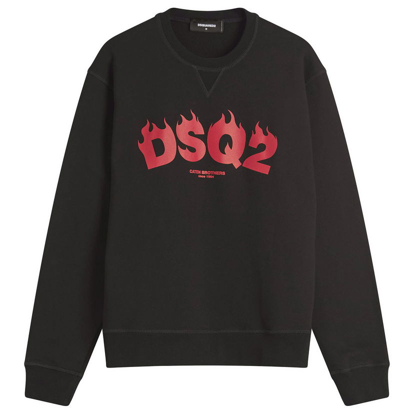 Pulover DSQUARED2 Flames Logo Crew Sweat, Large Črna | S71GU0717-S25551-900