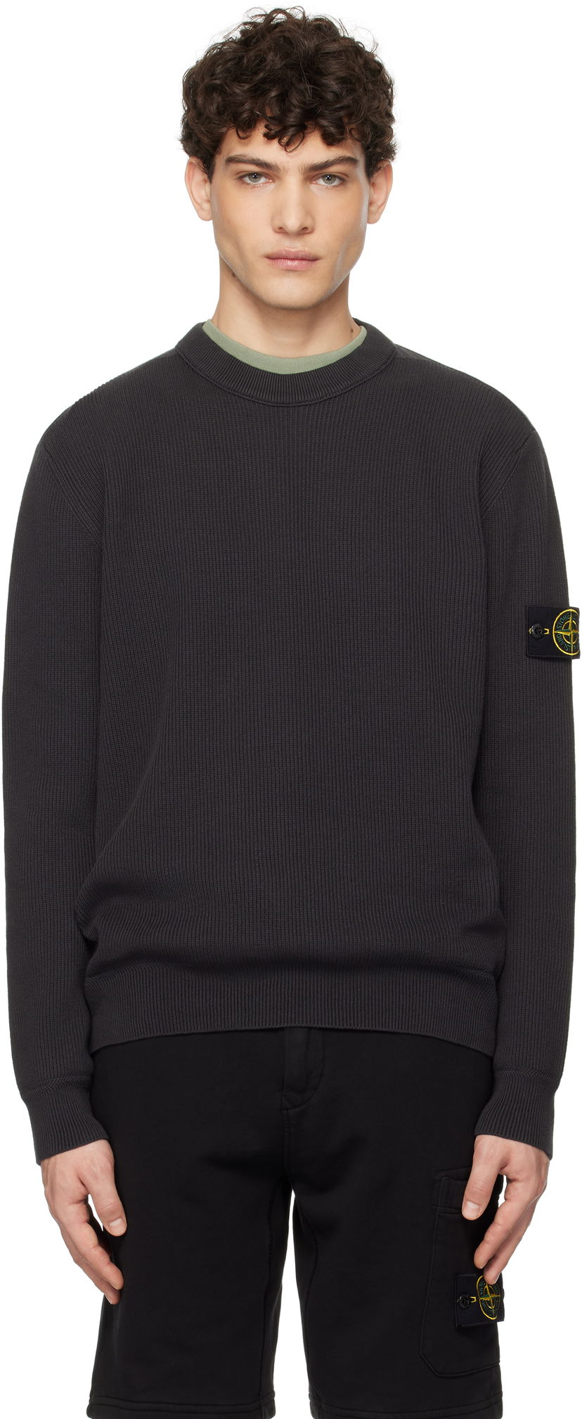 Pleteni pulover Stone Island Stone Island Ribbed Organic Cotton Crewneck Sweater Siva | K1S15 5100054 S00D8