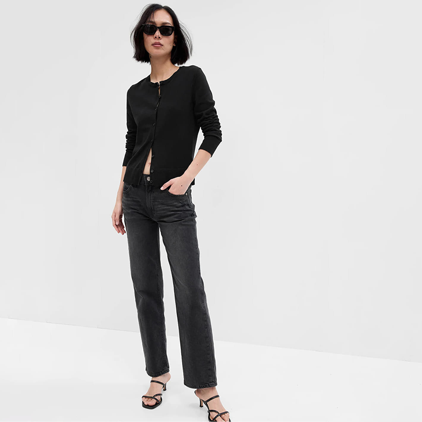 Pleteni pulover GAP Crew Cardigan True Black V2 Črna | 443176-06, 0