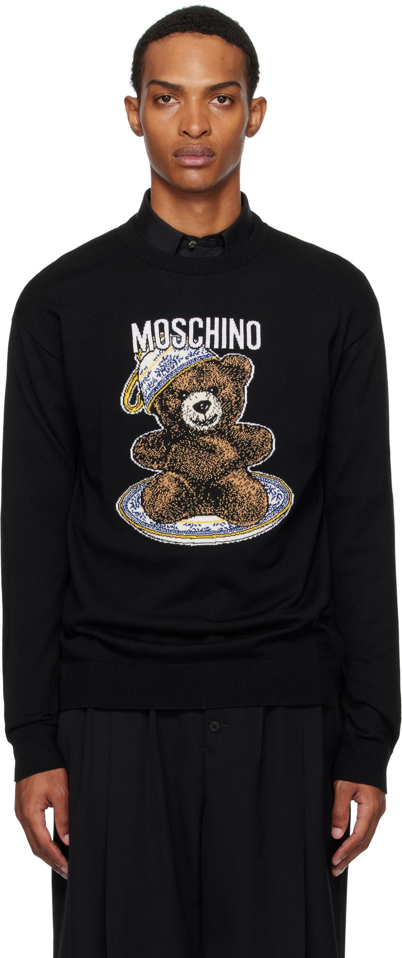 Pleteni pulover Moschino Moschino Teddy Intarsia Wool Sweater Črna | 252ZZ092952002555