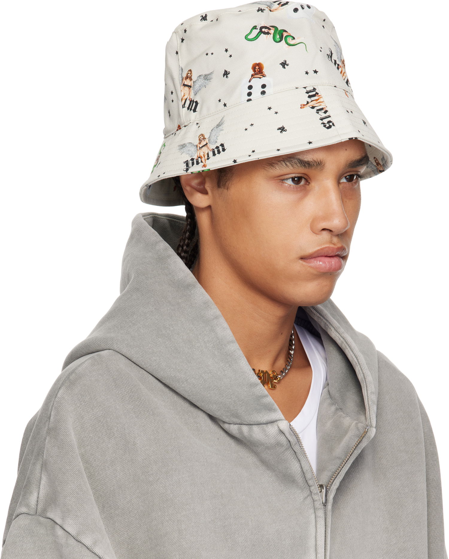 Klobuk Palm Angels Palm Angels Pin Up All Over Print Bucket Hat Bež | PMLA039S25FAB0040B84, 1