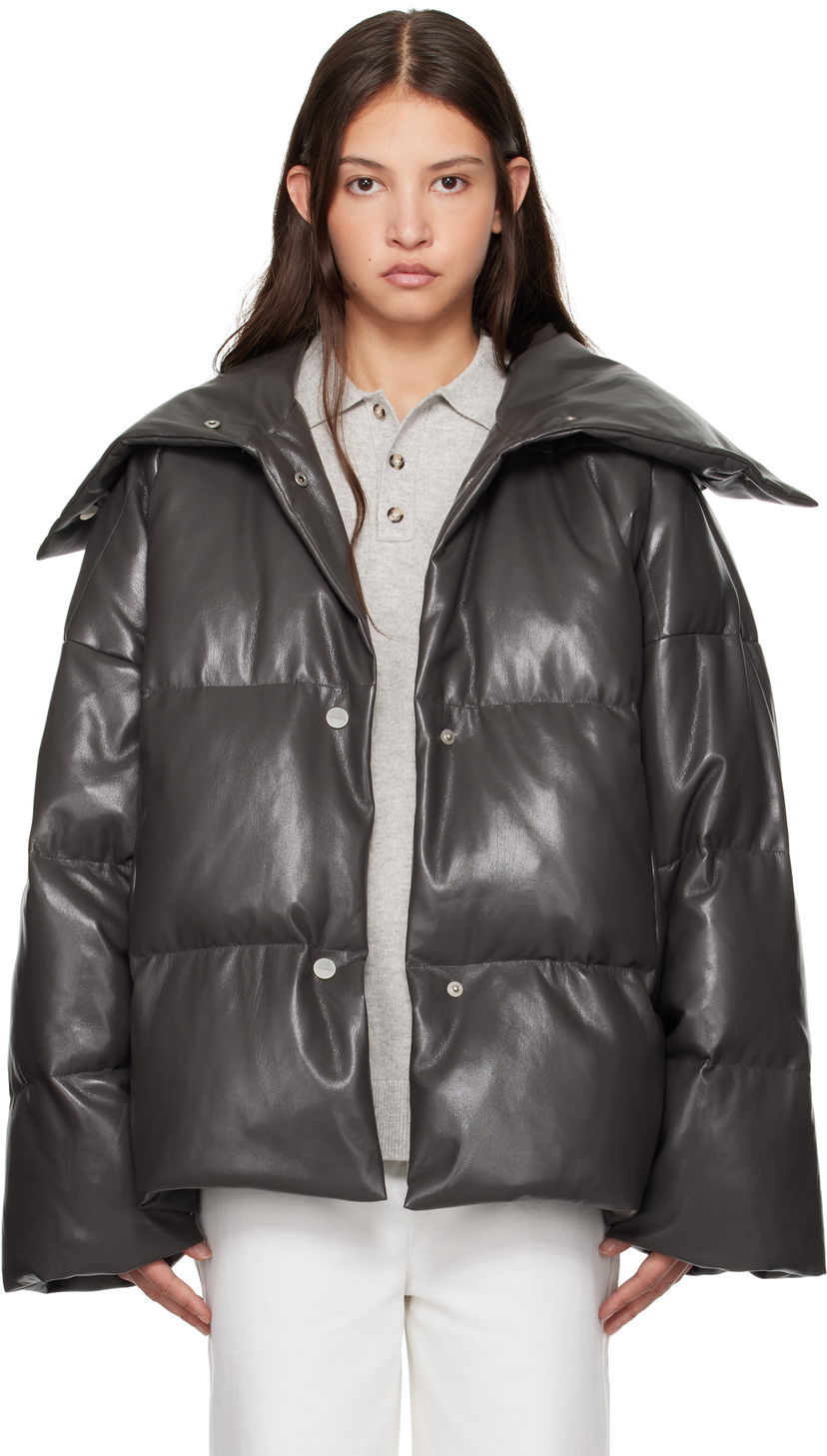 Puhovka Nanushka Nanushka Alora Down Vegan Leather Jacket Siva | NW24FWOW31669