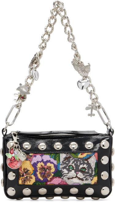 Torbica Chopova Lowena Fillie Studded Chain Charm Embroidered Pouch Bag Črna | 6453, 0