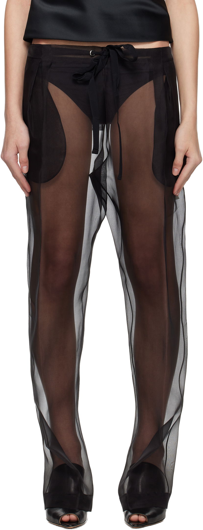 Hlače Khaite KHAITE Trenton Sheer Silk Trousers Črna | 3160343
