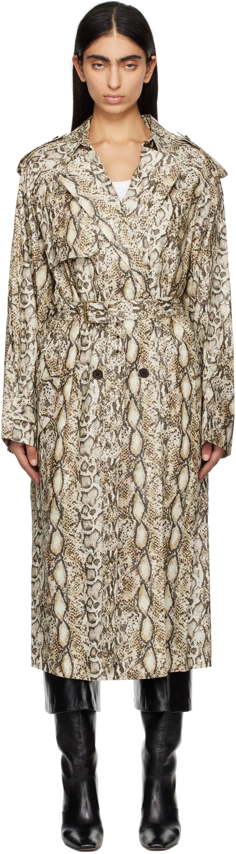 Trenčkot ISABEL MARANT Isabel Marant Freanne Snakeskin Trench Coat Bež | MA0410FA-C1C01I