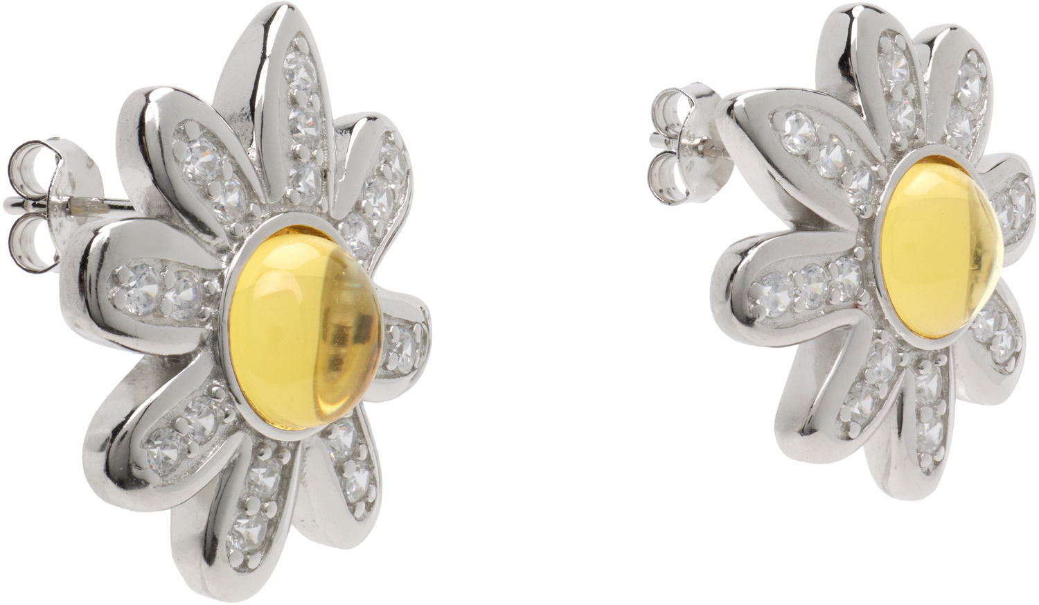 Uhani Collina Strada Collina Strada Silver Daisy Earrings with Yellow Center Rumena | XX1092, 1