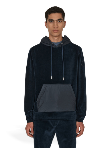 Pulover Moncler Velvet Hooded Sweatshirt Mornarica | H20918G00026 778