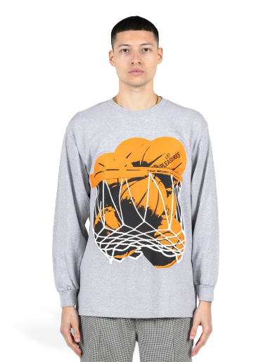 Majica Pleasures Hoops Long-Sleeve Tee Heather Grey Siva | P23SP055-GREY