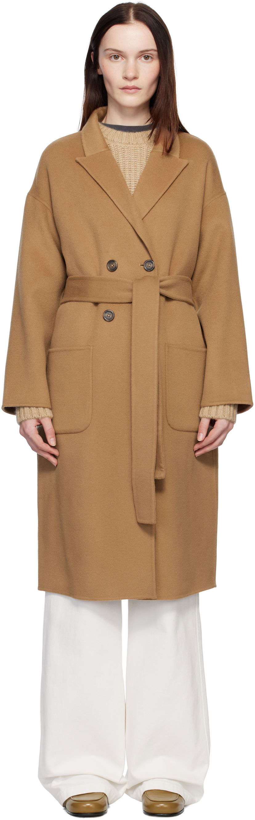 Plašči Anine Bing Anine Bing Dylan Double-Breasted Wool Coat Rjava | A-01-4001-200