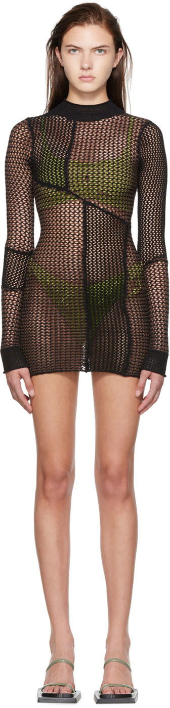 Obleke GUIZIO Guizio Fishnet Mini Dress Črna | CMD 2