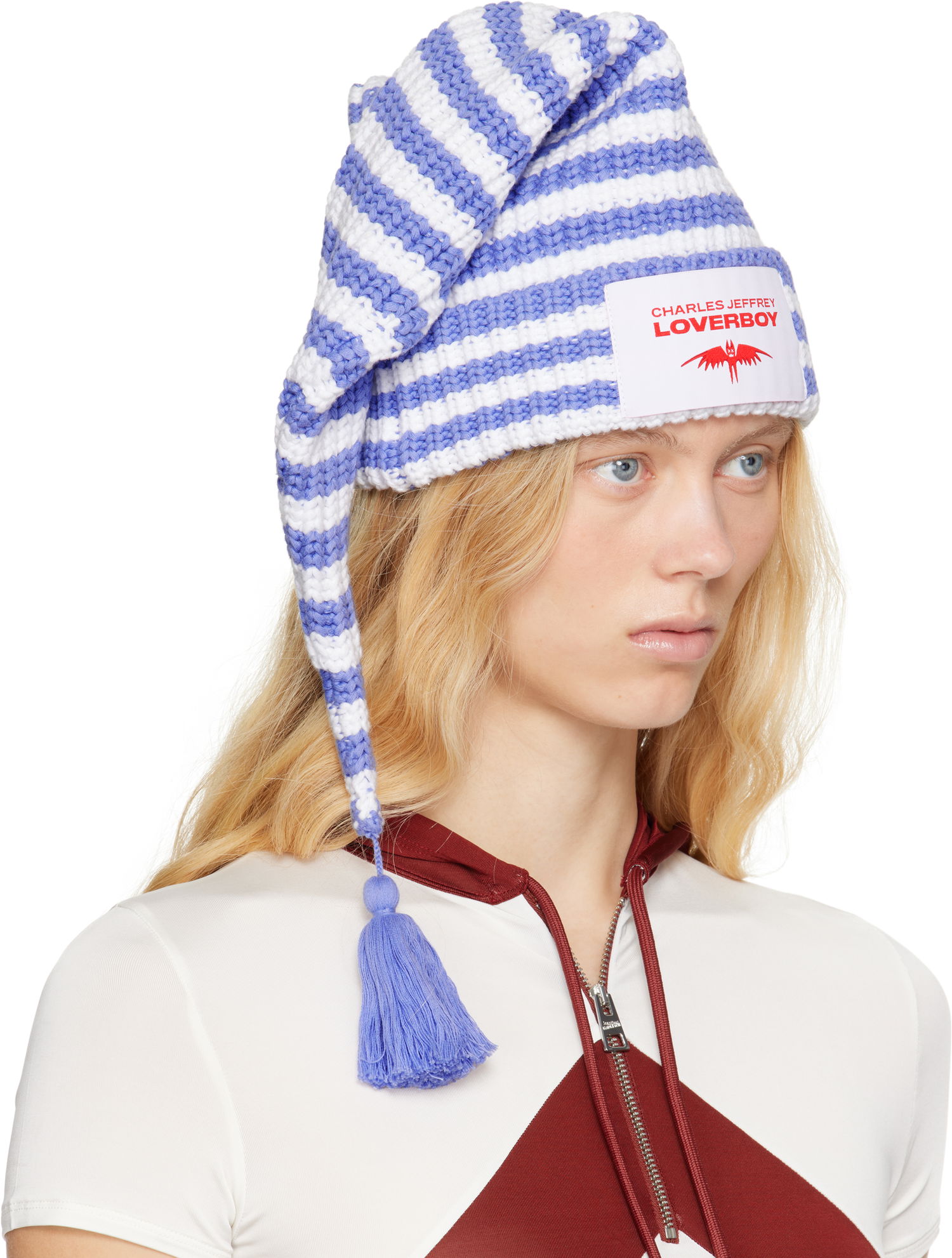 Beanie Charles Jeffrey Loverboy Charles Jeffrey LOVERBOY Sloppy Giuseppe Knit Beanie with Tassel Modra | 54131002, 1
