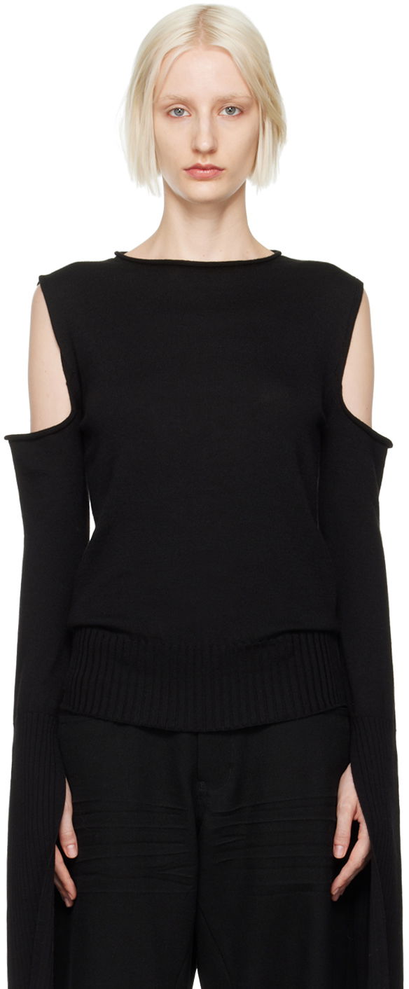 Pleteni pulover Rick Owens Black Porterville Cape Sleeve Sweater Črna | RP02D3611 M