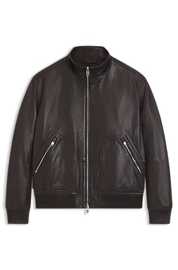 Bomber jakna BOSS Nappa-leather Bomber Jacket with Two-Way Zip Rjava | 50547589, 0