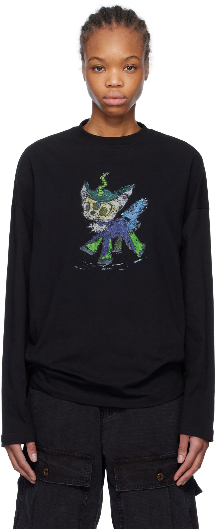 Majica We11done We11done Monster Drawing Long Sleeve T-Shirt Črna | WD-TT0-25-745-U-BK