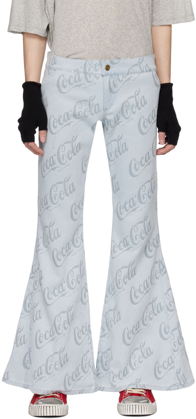 Kavbojke ERL Jacquard Logo Pattern Flare Jeans Modra | ERL08P014
