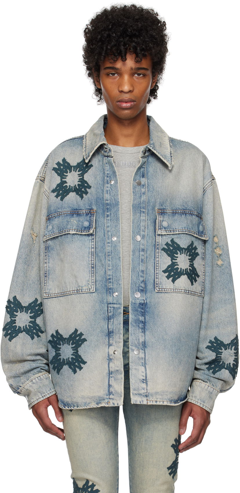 Srajce AMIRI AMIRI MA Quad Appliqué Denim Overshirt Modra | AMDNOS1012